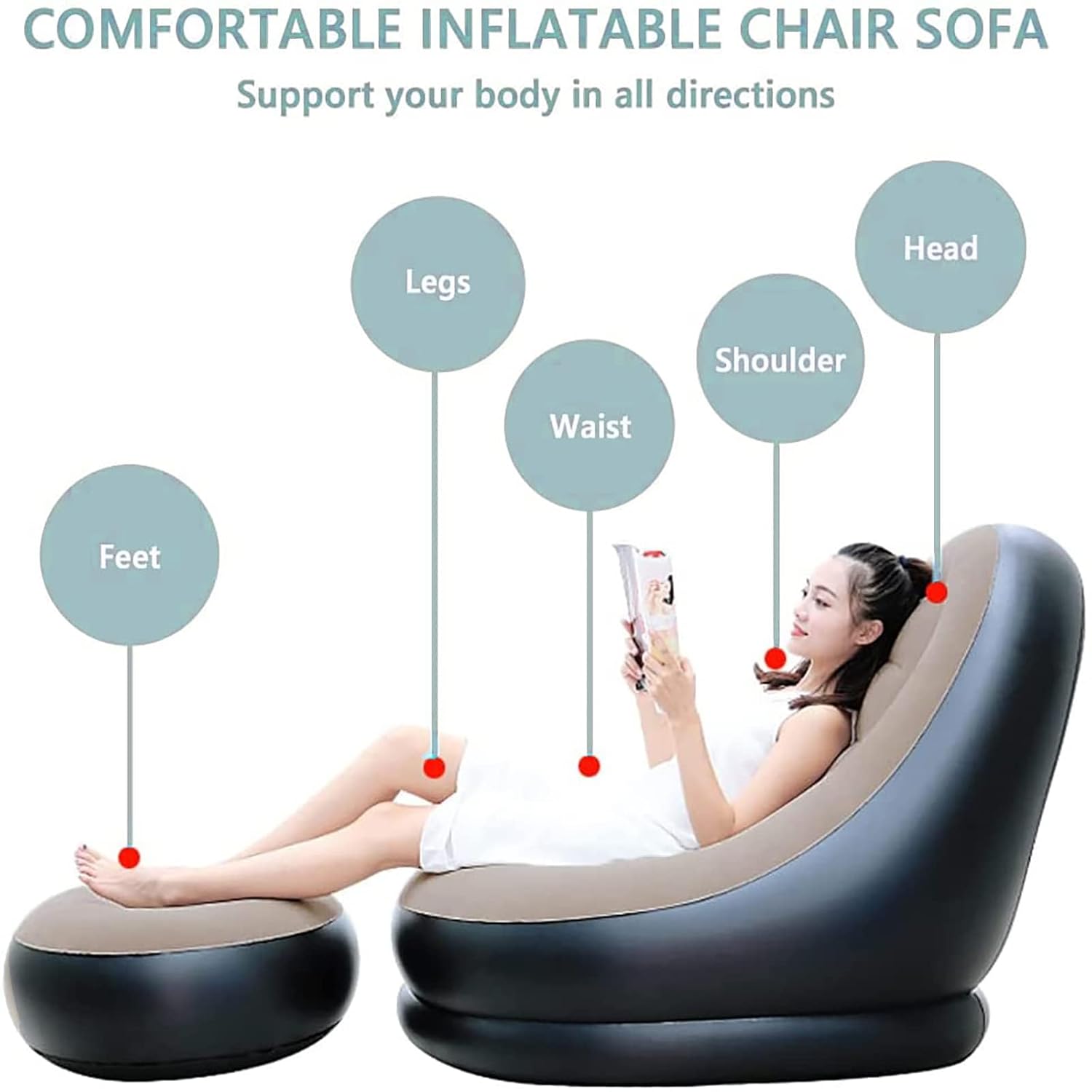 2‑in‑1 Inflatable Sofa Bed – Portable Air Lounge with Footstool
