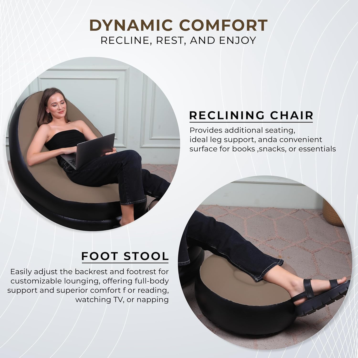 2‑in‑1 Inflatable Sofa Bed – Portable Air Lounge with Footstool