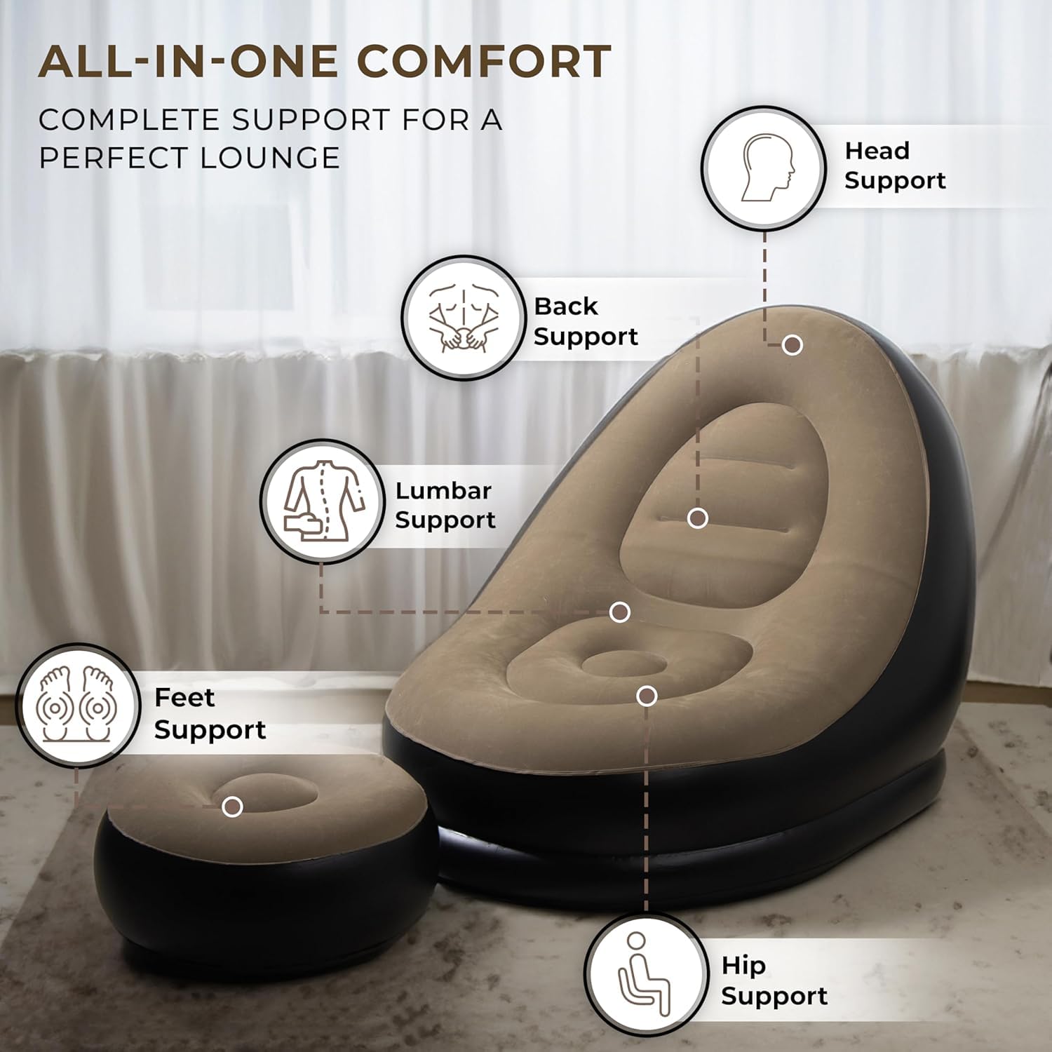 2‑in‑1 Inflatable Sofa Bed – Portable Air Lounge with Footstool