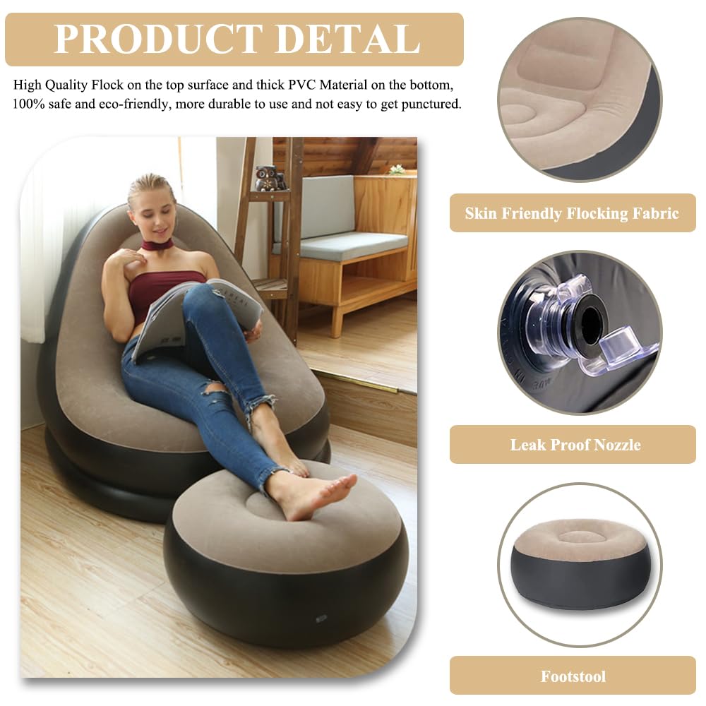 2‑in‑1 Inflatable Sofa Bed – Portable Air Lounge with Footstool