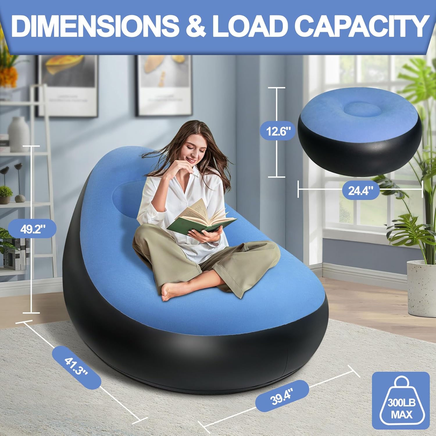 2‑in‑1 Inflatable Sofa Bed – Portable Air Lounge with Footstool