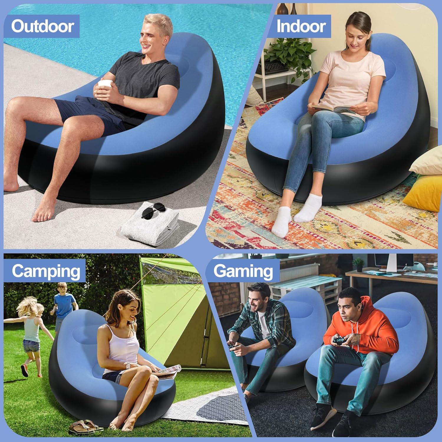 2‑in‑1 Inflatable Sofa Bed – Portable Air Lounge with Footstool