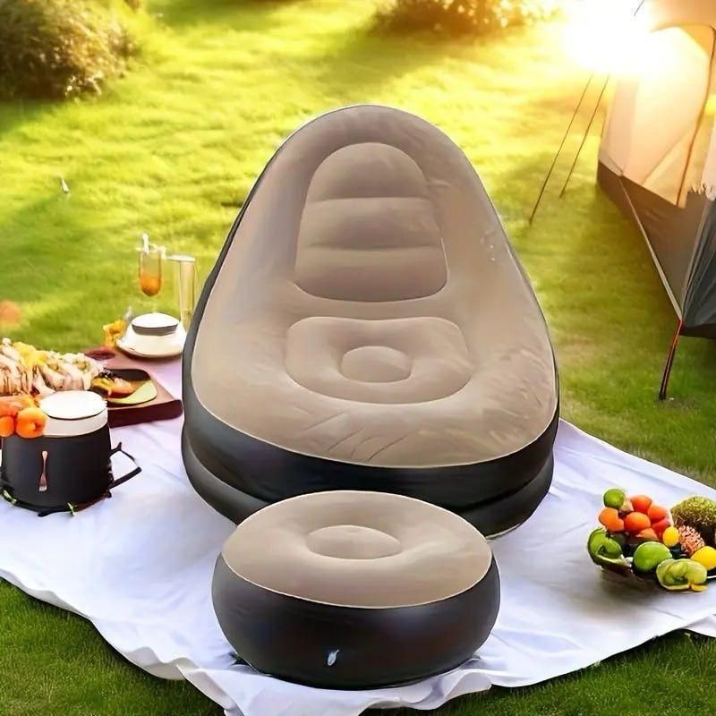 2‑in‑1 Inflatable Sofa Bed – Portable Air Lounge with Footstool