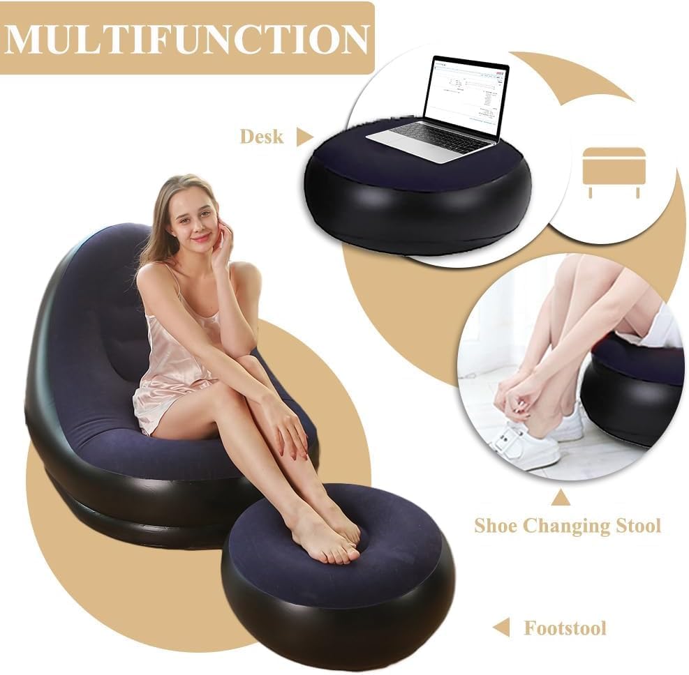 2‑in‑1 Inflatable Sofa Bed – Portable Air Lounge with Footstool
