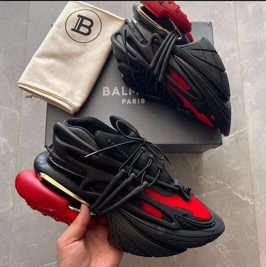 Balmain Paris Men’s Chunky Sneakers (Red & Black)