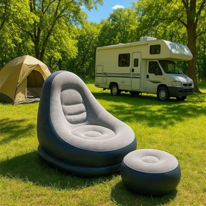 2‑in‑1 Inflatable Sofa Bed – Portable Air Lounge with Footstool