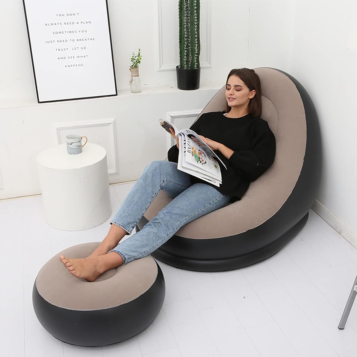 2‑in‑1 Inflatable Sofa Bed – Portable Air Lounge with Footstool